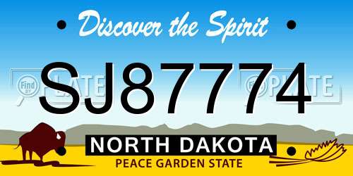 SJ87774 North Dakota License Plate