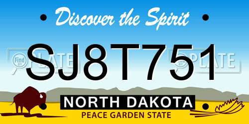 SJ8T751 North Dakota License Plate
