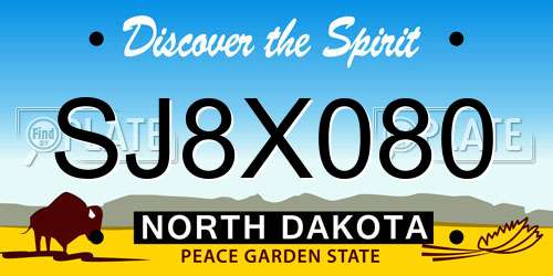 SJ8X080 North Dakota License Plate