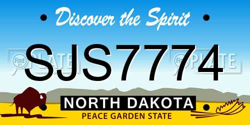 SJS7774 North Dakota License Plate