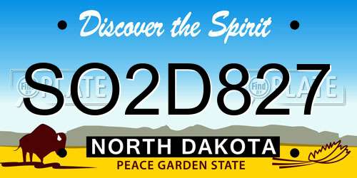 SO2D827 North Dakota License Plate