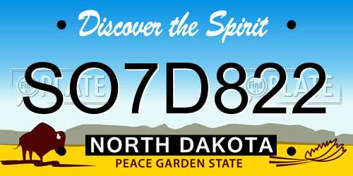 SO7D822 North Dakota License Plate