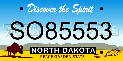 SO85553 North Dakota License Plate