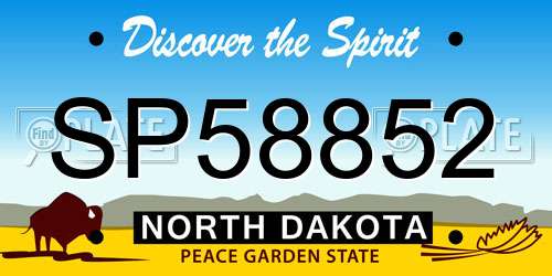 SP58852 North Dakota License Plate