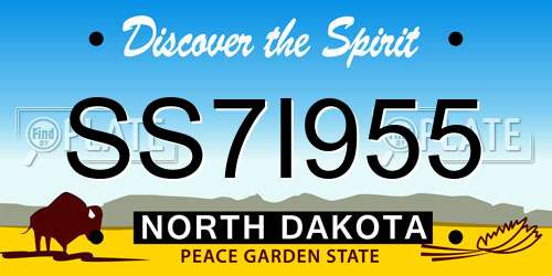 SS7I955 North Dakota License Plate