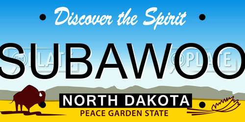 SUBAWOO North Dakota License Plate