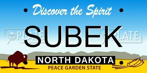SUBEK North Dakota License Plate