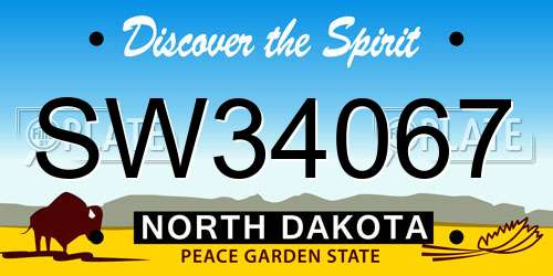 SW34067 North Dakota License Plate