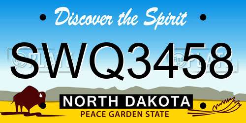 SWQ3458 North Dakota License Plate