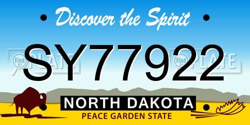 SY77922 North Dakota License Plate