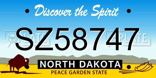 SZ58747 North Dakota License Plate