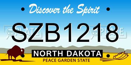 SZB1218 North Dakota License Plate
