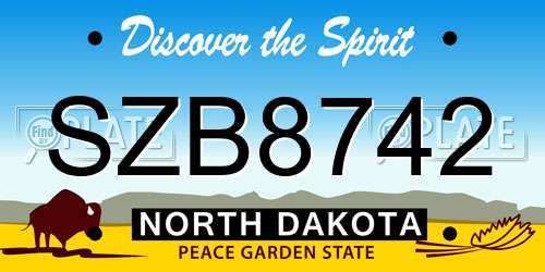 SZB8742 North Dakota License Plate