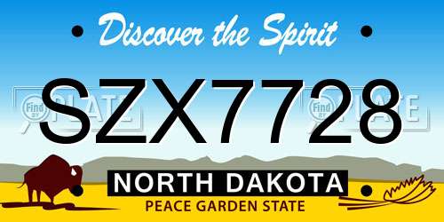 SZX7728 North Dakota License Plate