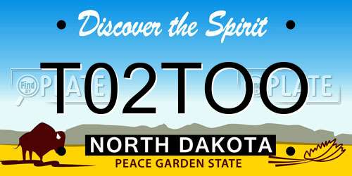 T02TOO North Dakota License Plate