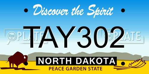TAY302 North Dakota License Plate