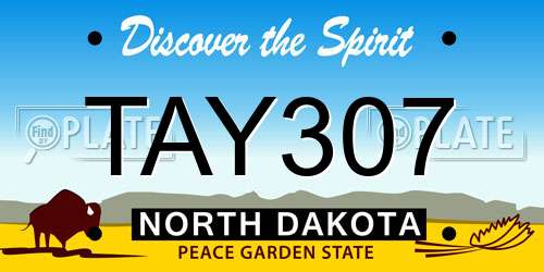 TAY307 North Dakota License Plate