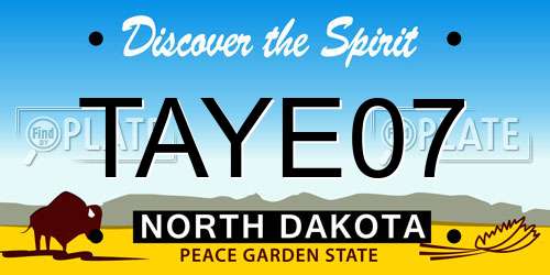 TAYE07 North Dakota License Plate