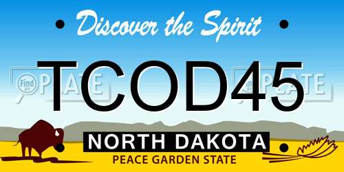TCOD45 North Dakota License Plate