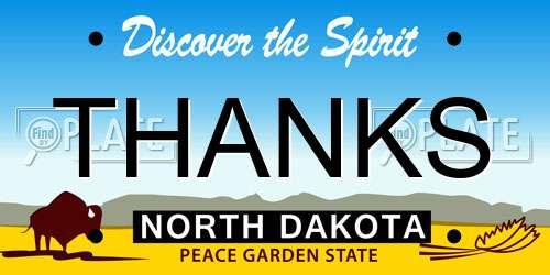 THANKS North Dakota License Plate