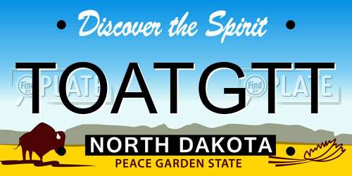 TOATGTT North Dakota License Plate