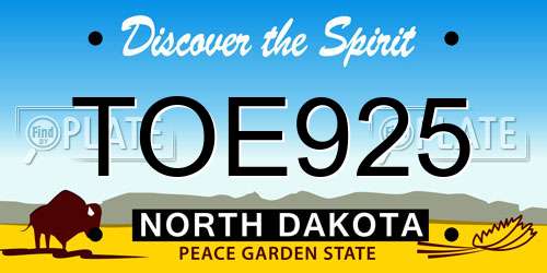 TOE925 North Dakota License Plate