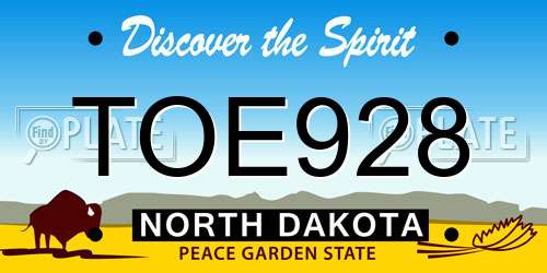 TOE928 North Dakota License Plate