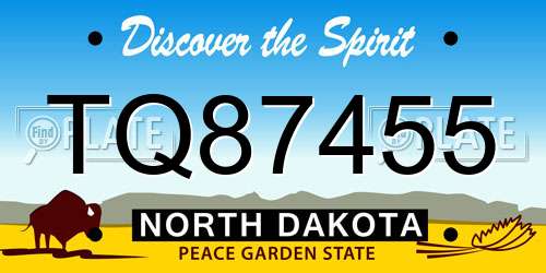 TQ87455 North Dakota License Plate