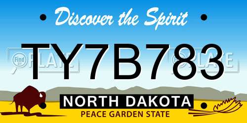 TY7B783 North Dakota License Plate