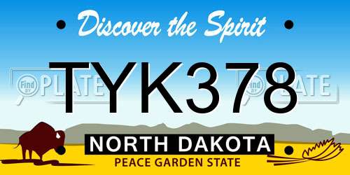 TYK378 North Dakota License Plate