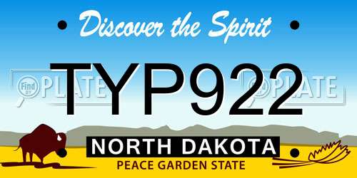 TYP922 North Dakota License Plate