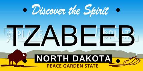 TZABEEB North Dakota License Plate