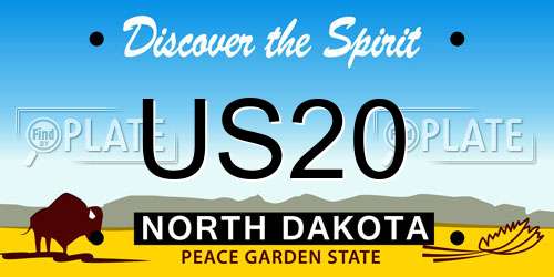 US20 North Dakota License Plate