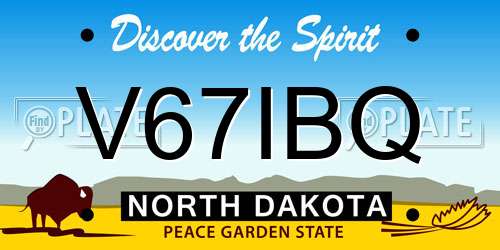 V67IBQ North Dakota License Plate
