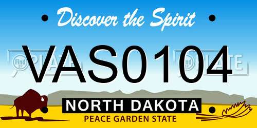 VAS0104 North Dakota License Plate