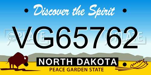 VG65762 North Dakota License Plate