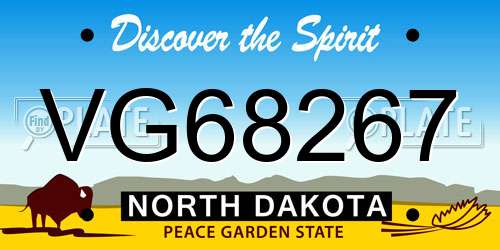VG68267 North Dakota License Plate