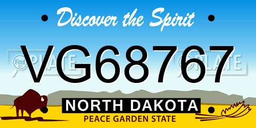VG68767 North Dakota License Plate