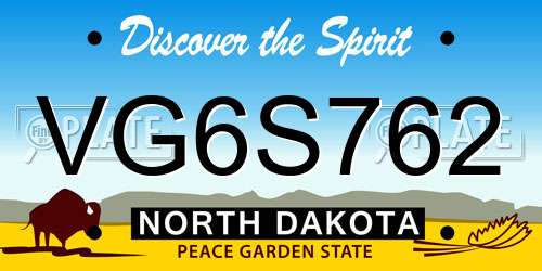 VG6S762 North Dakota License Plate