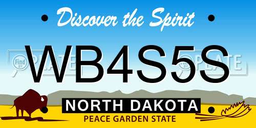 WB4S5S North Dakota License Plate