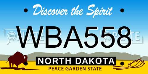 WBA558 North Dakota License Plate