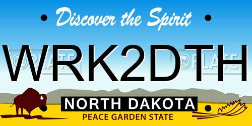 WRK2DTH North Dakota License Plate