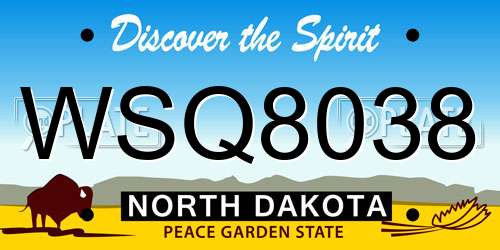 WSQ8038 North Dakota License Plate