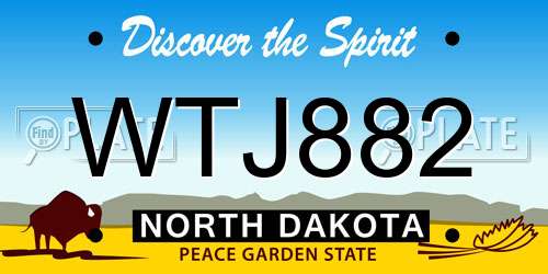 WTJ882 North Dakota License Plate