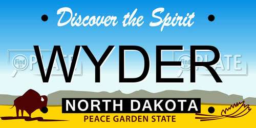 WYDER North Dakota License Plate