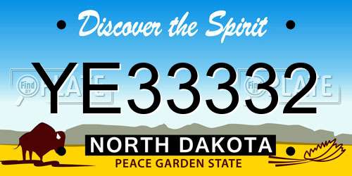 YE33332 North Dakota License Plate