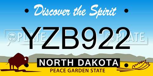 YZB922 North Dakota License Plate
