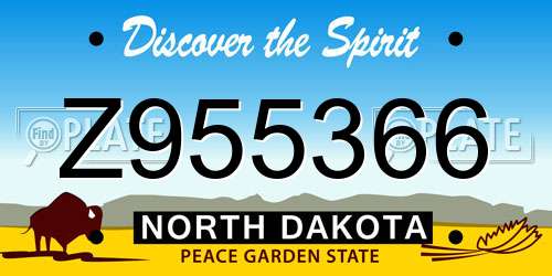 Z955366 North Dakota License Plate