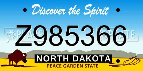 Z985366 North Dakota License Plate