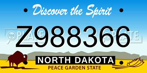 Z988366 North Dakota License Plate